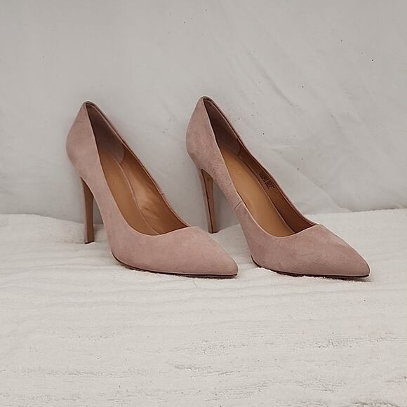 HALSTON HERITAGE CLAUDIA BIEGE/PINK LEATHER UPPER SUEDE STILLETO PUMPS 8.5 GUC - Picture 15 of 16